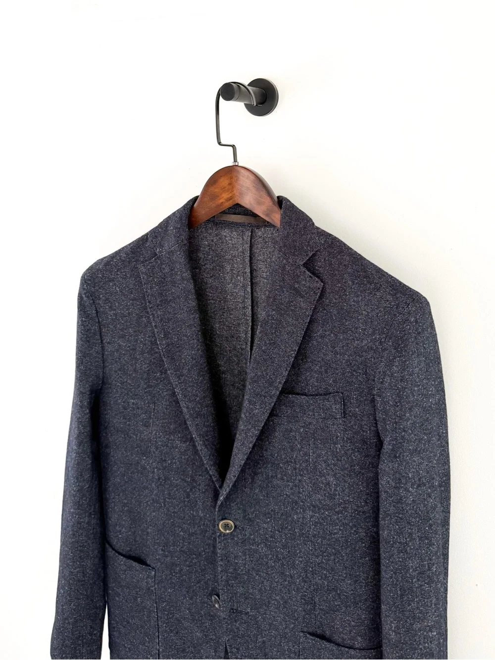 Eleventy Navy Silk Wool-Blend Two-Button Sport Coat Blazer Navy Textured 38R